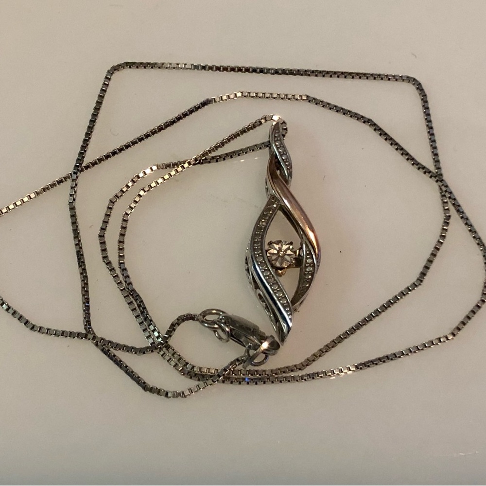 OTC Sterling 10k Rose Gold Infinity Pendant Sterling Box Chain Motion Diamond